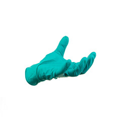 Hand gesture with medical gloves isolated on white background