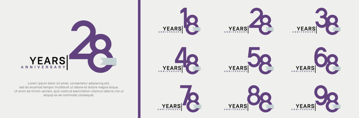 anniversary logo set. vector design purple color and white ribbon can be use for celebration event