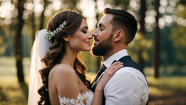 bride and groom kissing