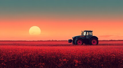 Fototapeta premium Creative vector silhouette of a tractor, rendered in a modern minimalist style for agricultural illustrations.