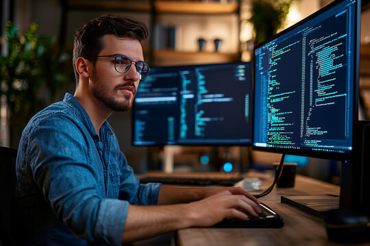 Nighttime Coding: A Focused Software Developer's Workspace Unleashed