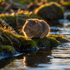 Tranquil Twilight: A Water Vole at the Water’s EdgePeaceful Evenings: A Water Vole by the River's Edge