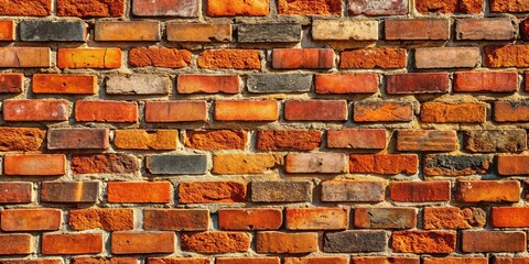 Fototapeta premium A weathered brick wall with a vibrant tapestry of orange, red, and brown hues, each brick telling a story of time and resilience.