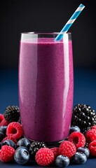 Refreshing berry smoothie with raspberries, blackberries, and blueberries