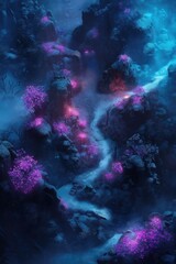 Fototapeta premium Fantasy Mushroom Forest Tabletop RPG Exterior Map Roleplaying Dungeon Battlemap, Adventure Games Encounters, Gaming Art Design, TTRPG Buildings Architecture Concept