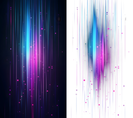 Vertical Glowing Blue and Pink Light Streaks with Particles on white, black, transparent background. PNG