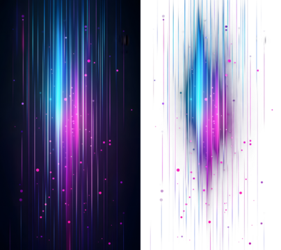 Vertical Glowing Blue and Pink Light Streaks with Particles on white, black, transparent background. PNG