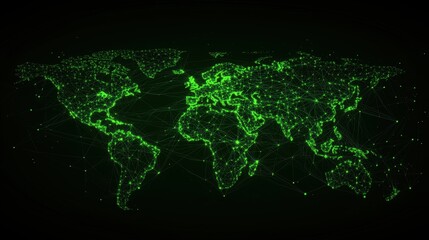 Naklejka premium Abstract digital world map with glowing green connections