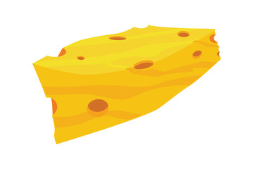 A detailed cartoon illustration of a wedge of yellow cheese with multiple holes. The smooth texture and bright color highlight its creamy and delicious nature