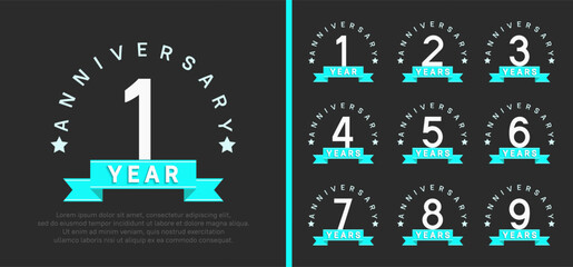 anniversary set logotype. vector design white color with blue ribbon can be use for celebration