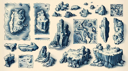 Hand Drawn Fantasy Island Elements   Game Design Assets   RPG Map