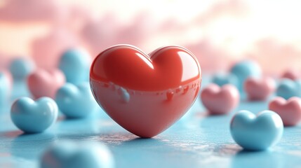 Fototapeta premium Floating 3D heart icon set against a background themed for social media or engagement platforms.