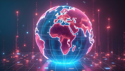 Abstract technology background of globe with glowing lines