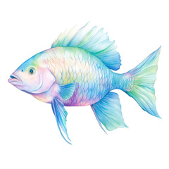 A colorful fish with a blue tail and a pink head. transparent background