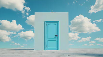 Blue Door in a Surreal Sky Illustration