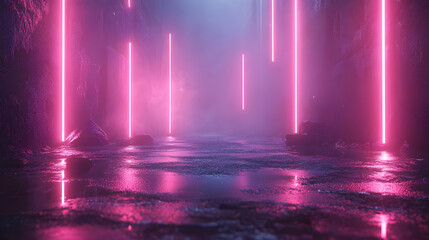 Neon Lights Reflecting on Water - 3D Illustration