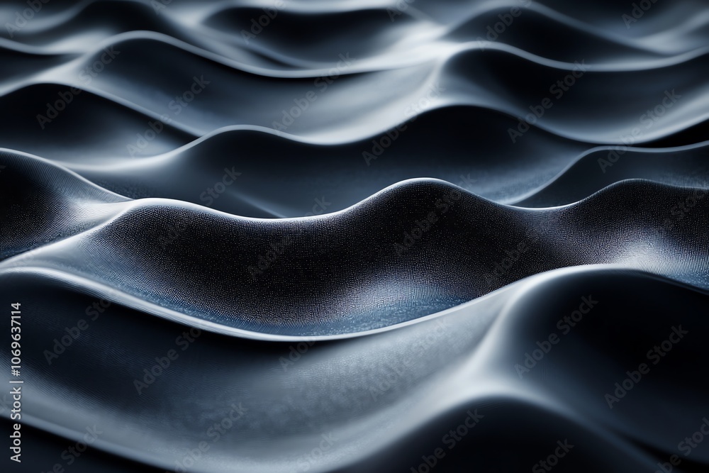 Poster abstract background of wavy, flowing lines in gray and blue tones.