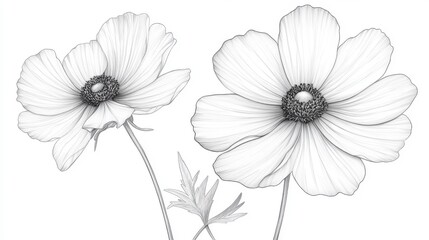 A detailed guide showing how to draw a flower, from basic petals to intricate details, educational line drawing isolated on a clean white background.