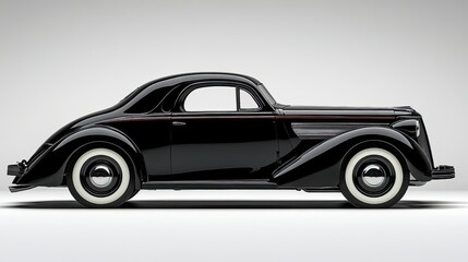 Obraz premium Isolated black retro car design presented against a clean white background for vintage appeal.