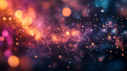 Abstract colorful background with glowing lights and network connections.