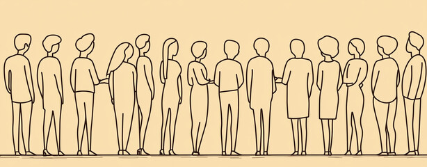 Obraz premium line drawing of crowd of people walking, showcasing diverse figures in various poses and styles. illustration captures sense of movement and connection among individuals