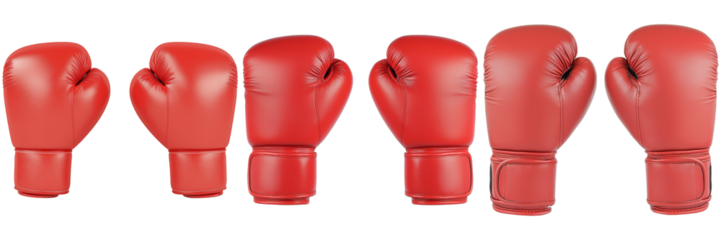 Dynamic Display of Red Boxing Gloves in a Row on a Black Background