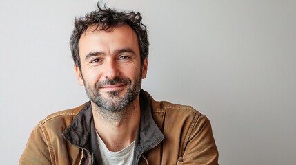 Fototapeta premium Smiling Man with Beard and Casual Jacket Portrait