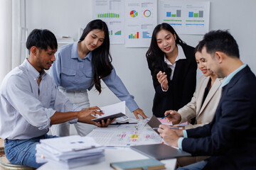 Fototapeta premium Asian business people working together in the office, Young asian people at business meeting. 