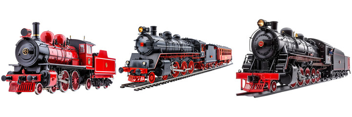 Naklejka premium Vintage Steam Locomotives Showcasing Timeless Engineering and Design Aesthetics