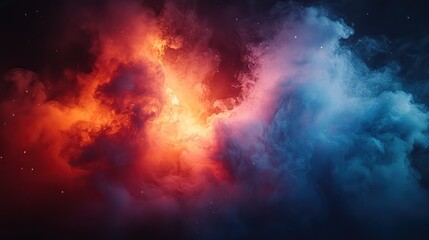 Nebula smoke in red and blue light represents the intensity of competition or battle in an abstract concept of versus.