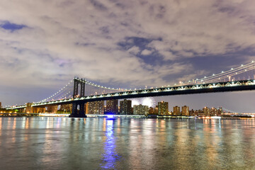 Brooklyn Bridge and Manhattan View with Fireworks