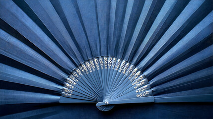 Blue Hand Fan with White Design Illustration