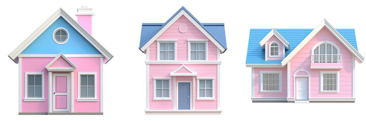 Obraz premium Charming Colorful Houses A Delightful Trio of Architectural Designs