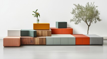 Modular stackable furniture compact storage arrangement sleek design living space Ai generated