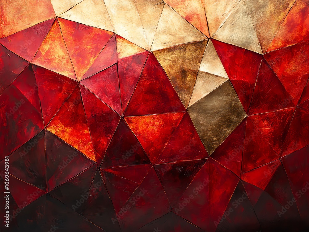 Aufkleber Abstract geometric background with red and gold metallic triangular shapes.