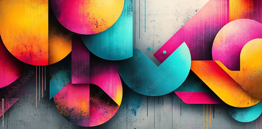 Aufkleber abstract geometric shapes in vibrant colors on a textured background.