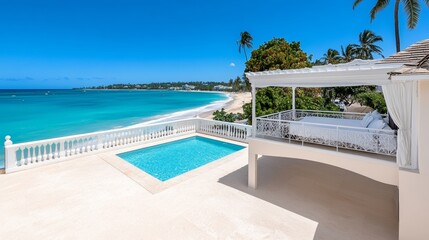 Fototapeta premium Luxury Beachfront Villa Ocean View Pool Private Balcony Caribbean Getaway