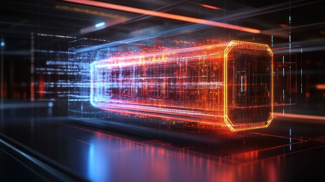 A quantum computer simulation with advanced holographic projections of data flowing through a 3D quantum circuit, reflecting the possibilities of quantum cryptography and advanced computing power