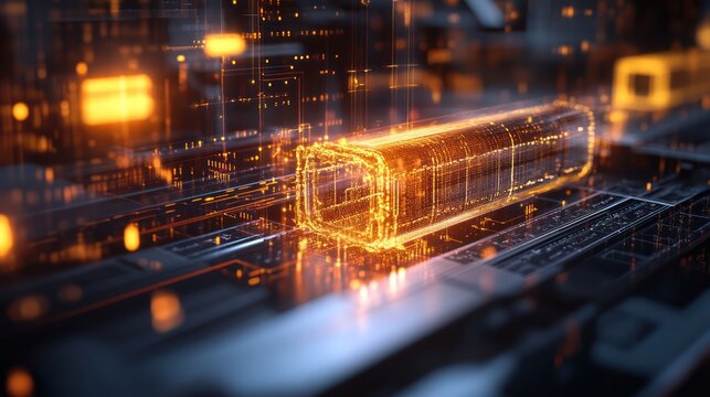 A quantum computer simulation with advanced holographic projections of data flowing through a 3D quantum circuit, reflecting the possibilities of quantum cryptography and advanced computing power