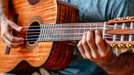 Obraz premium Close up Man Playing Acoustic Guitar Music Hobby