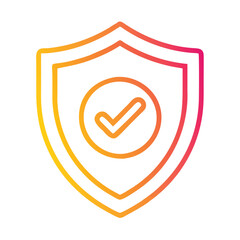 Gradient Shield Icon with Check Mark, Colorful gradient outline of a shield with a check mark, symbolizing verified security, protection, and safety approval.
