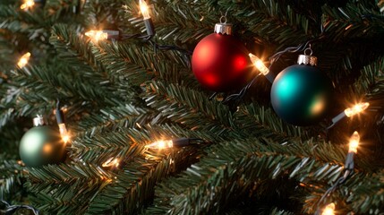 Festive Christmas Tree Decor Ornaments Lights and Branches