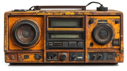 Fototapeta premium Retro ghetto blaster isolated on white with a clipping path included for a classic design element.