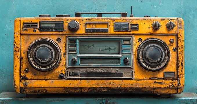Retro ghetto blaster isolated on white with a clipping path included for a classic design element.