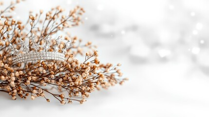 Sparkling Diamond Crown with Delicate Dried Flowers   Elegant Royalty Concept