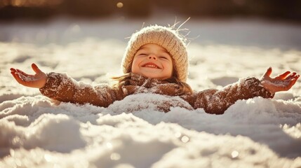 Obraz premium Joyful Child Playing in Snowy Winter Wonderland