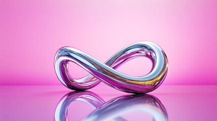 Fototapeta premium Endless Loop Pink Background Abstract Chrome Infinity Symbol