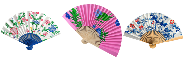 Elegant and Colorful Decorative Fans Showcasing Floral Designs and Patterns