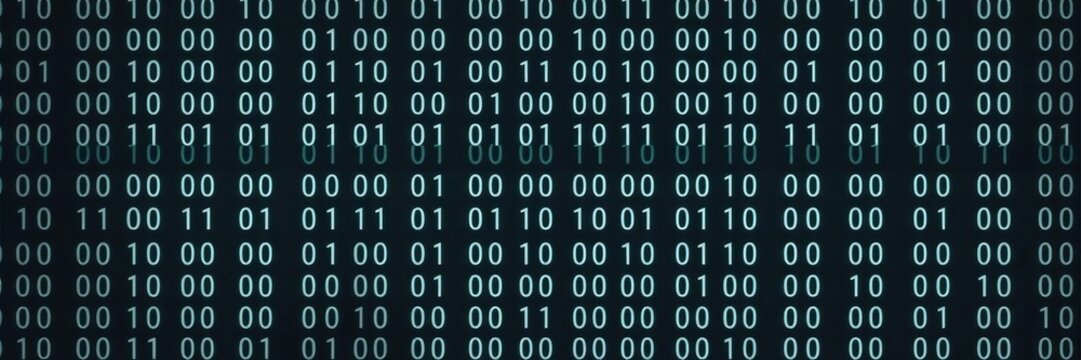 Animation of binary code flowing quickly on a dark background, background, digital