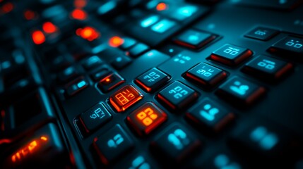 Futuristic Illuminated Keyboard Tech Digital Interface Buttons Closeup